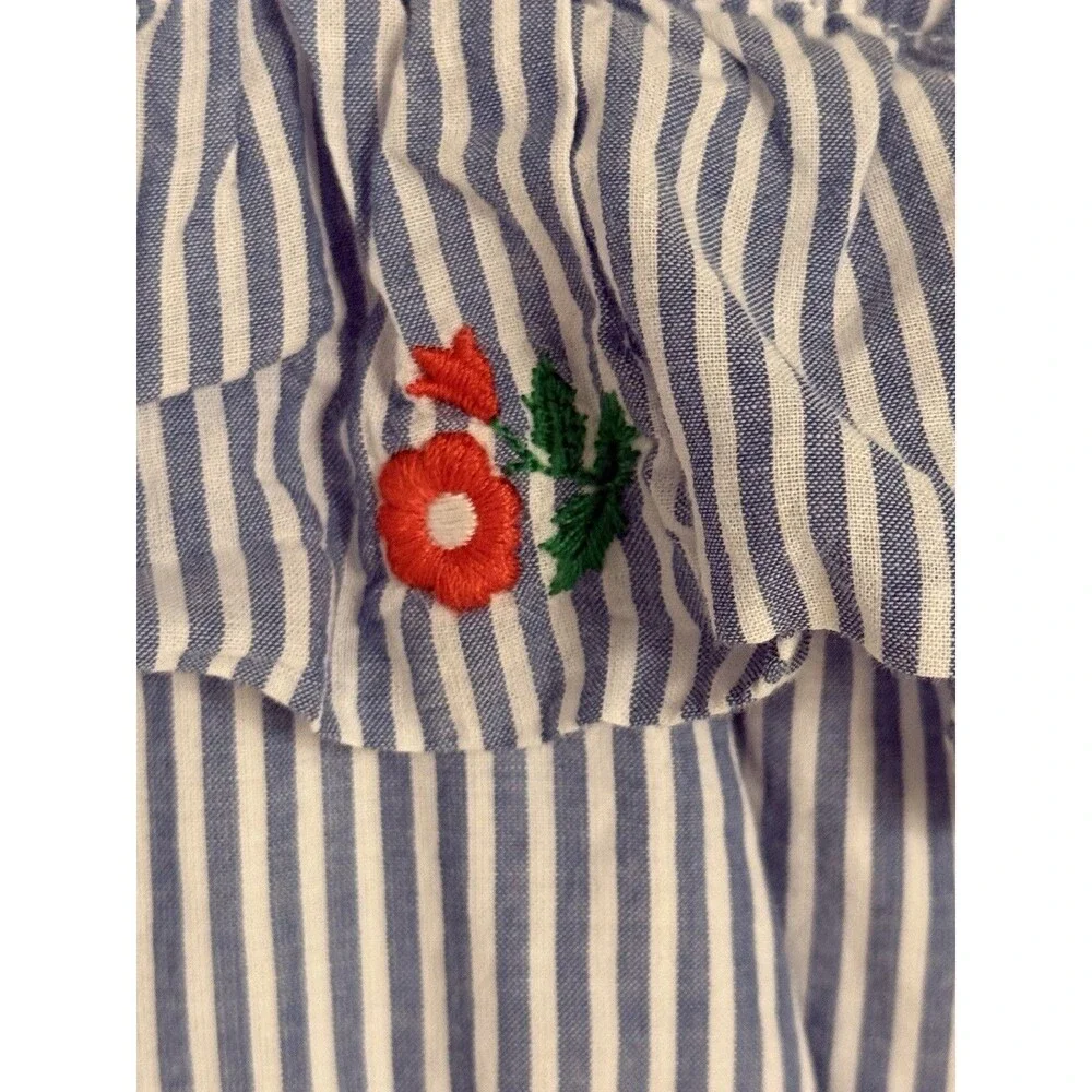 Janie and Jack Girls Size 10 Blue White Stripe Embroidered Poppy Floral Dress